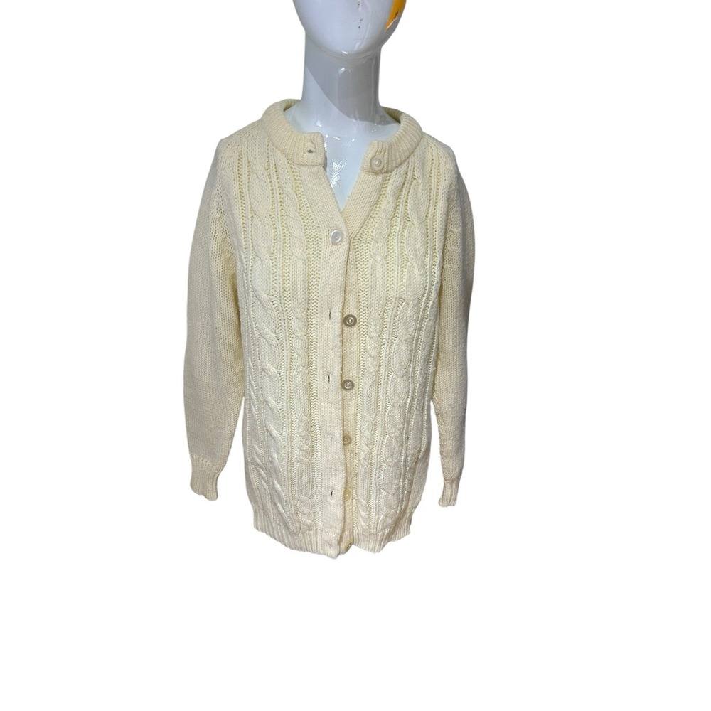 VTG 70s Butter Yellow Import Cardigan Button Up Sweater Women Sz M Lovely Detail